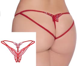 String - Vlinder slipje - Lingerie - Open kruis - Sexy lingerie - Butterfly - Peek-a-boo string - Ondergoed - Onderbroek - One size - Elastisch - Rood - Jonyx — thumbnail 3