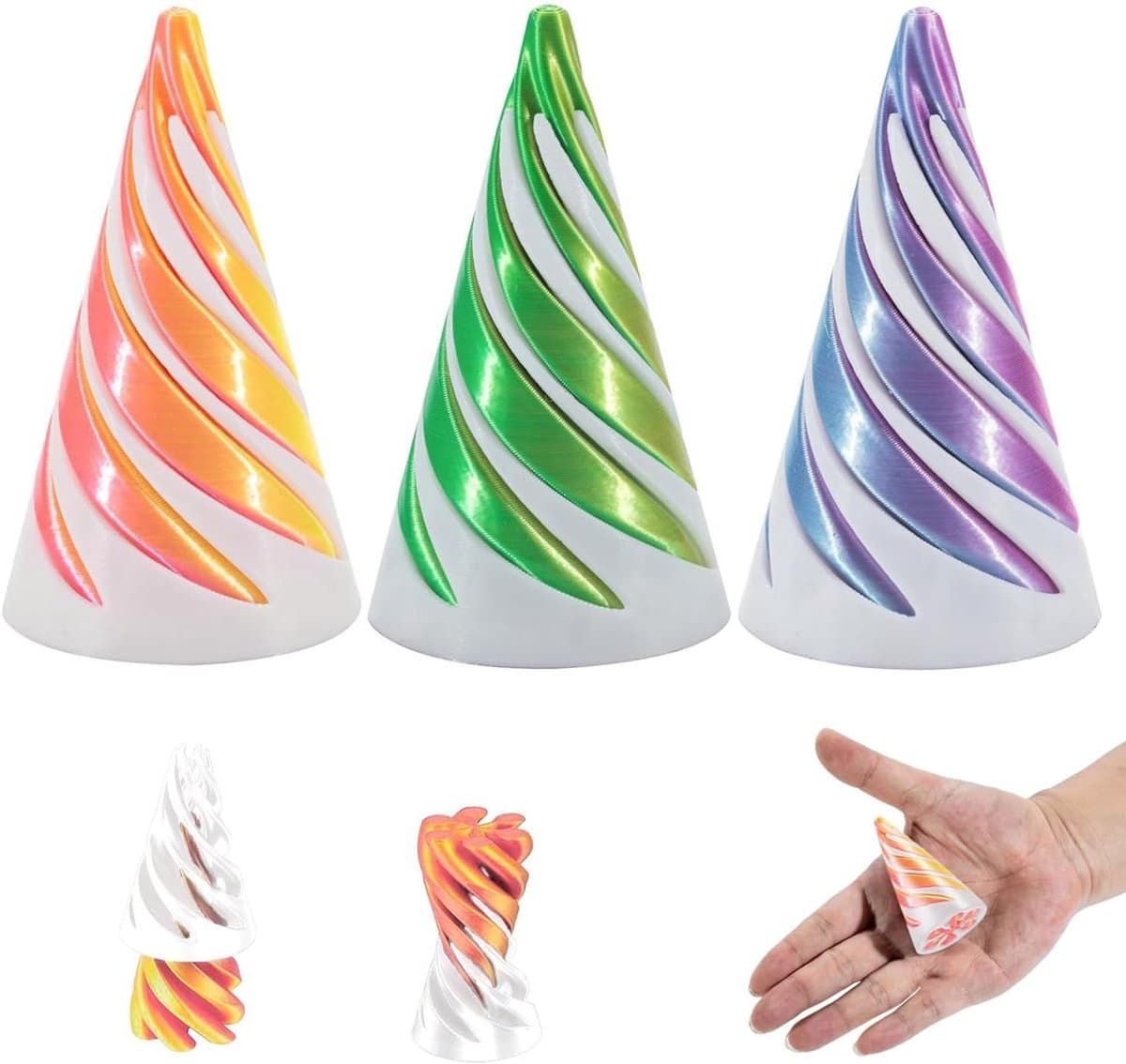 3D Geprinte Spiraal Kegel Fidget Speelgoed - 3 Stuks Onmogelijk Piramide Doorvoer Sculptuur Mini Infinity Spiraal Kegel Stressverlichting Desk Toys voor Kinderen en Volwassenen — afbeelding 1