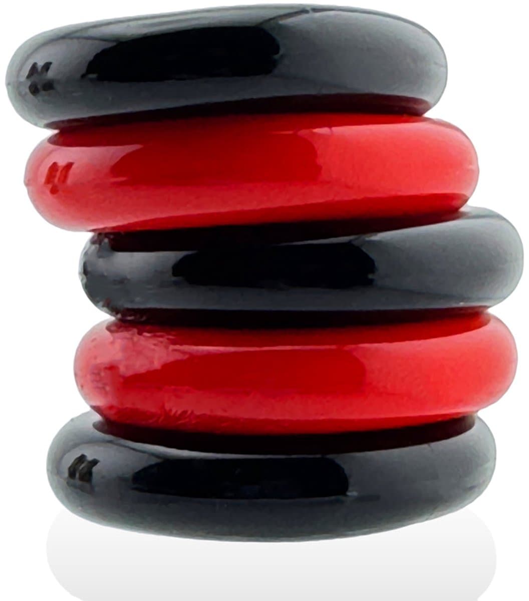 Hünkyjunk - Jacker - 5-Stack Stapelbare Cockringen - Zwart/Rood — afbeelding 1