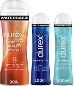 Durex - 3 Glijmiddelen - Voor Een Sensuele Aanraking - Waterbasis - Tingle 100ml- Massage Ylang Ylang 2 in 1 200ml - Sensitive 100ml — thumbnail 1