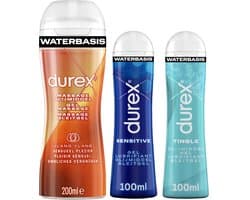 Durex - 3 Glijmiddelen - Voor Een Sensuele Aanraking - Waterbasis - Tingle 100ml- Massage Ylang Ylang 2 in 1 200ml - Sensitive 100ml