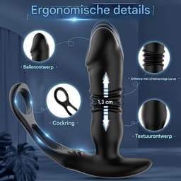 Vitdipy - Prostaat Stimulator voor Mannen - Met Penisringen - 10 Vibratie Standen - Afstandsbediening - Anaal Vibrator - Zwart — thumbnail 3