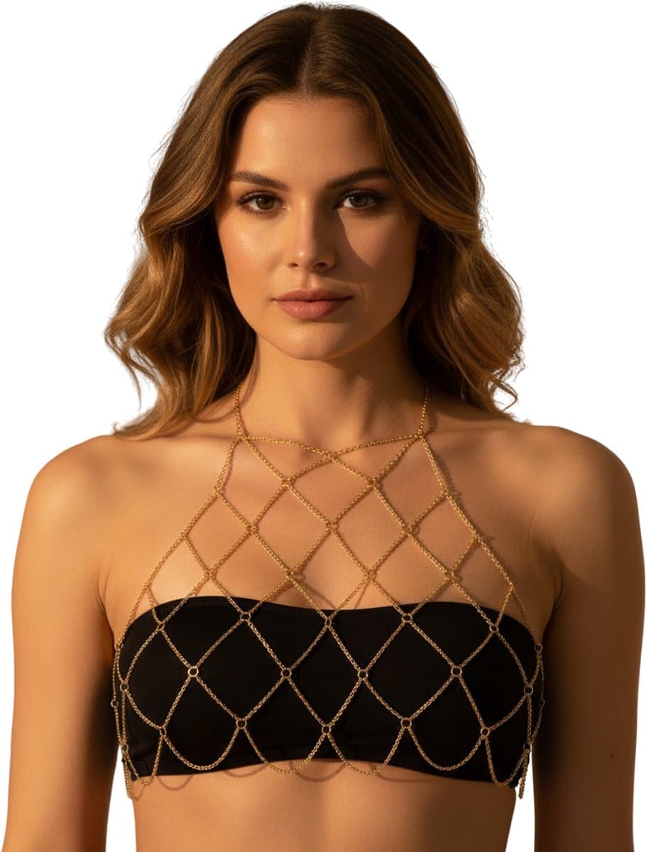 Festival bodychain ketting - Borst - Transparant - Sexy ketting topje - Erotische accessoires - Feest - Rave — afbeelding 1