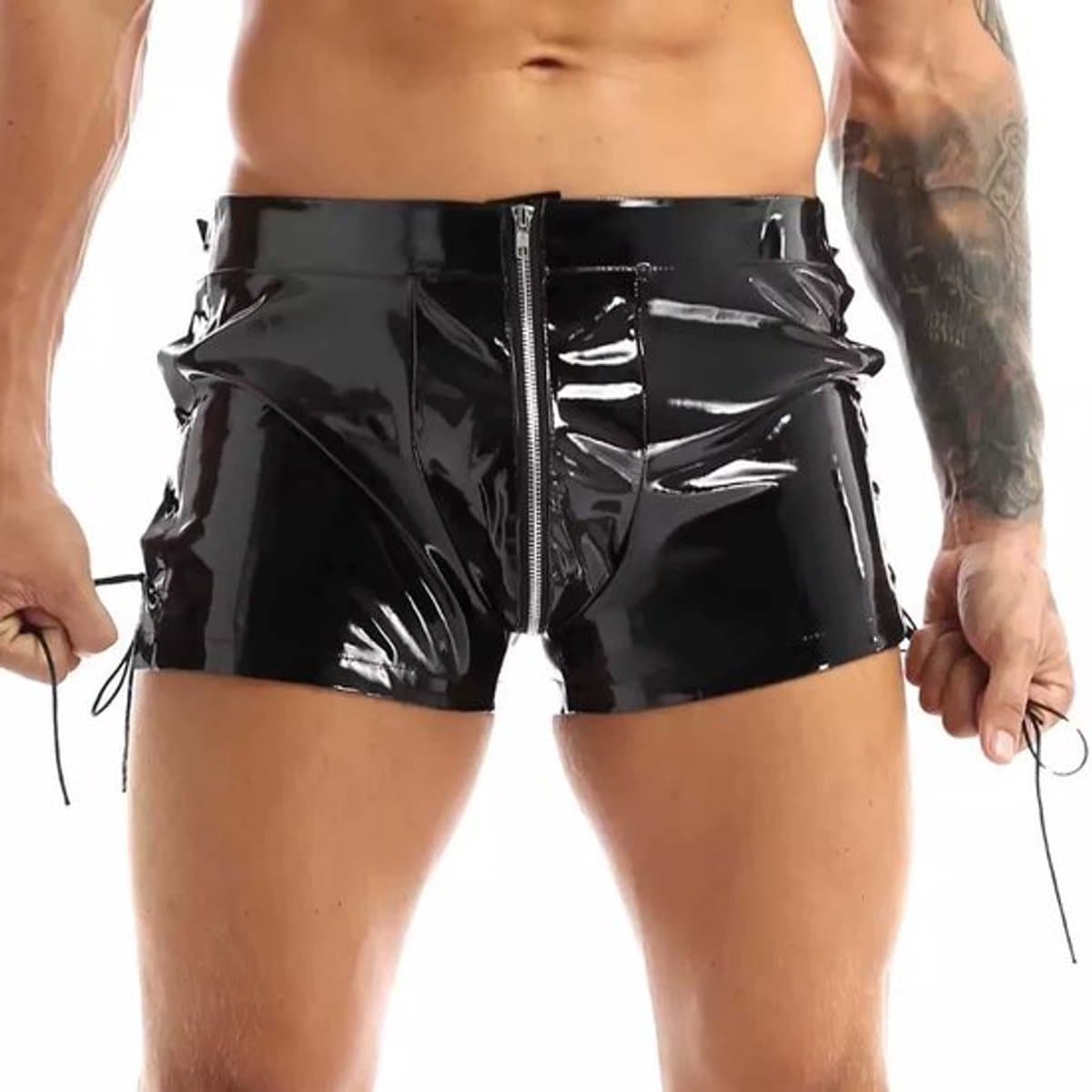 PU Lederen porno korte broek - Boxershort - Open kruis - Latex look - Glanzend — afbeelding 1