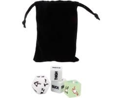 Erotisch dobbelspel met zakje - Sex dobbelstenen 4 stuks - Deluxe erotiek dobbelstenen - Pikant dobbelset - Sex dice - Voorspel set - Glow in the dark