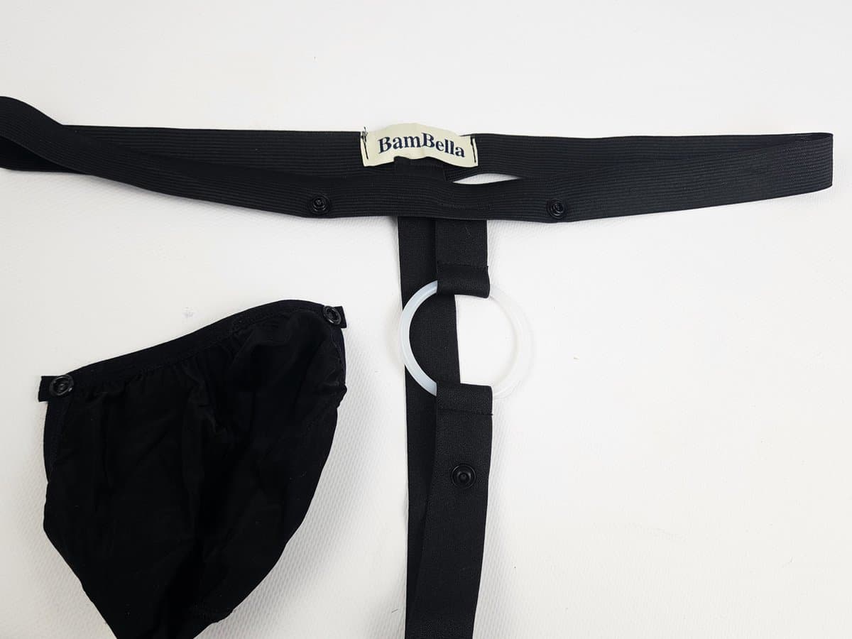 BamBella® - Sexy Lingerie Heren S/M - Zwart mannen ondergoed open kruis slip Met Penisring cockring — afbeelding 1