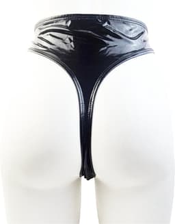 BamBella® Erotische slip- Maat S/M - Wetlook String Dames - Zwart Datex mix latex en stof ondergoed Sexy BDSM kleding — thumbnail 3