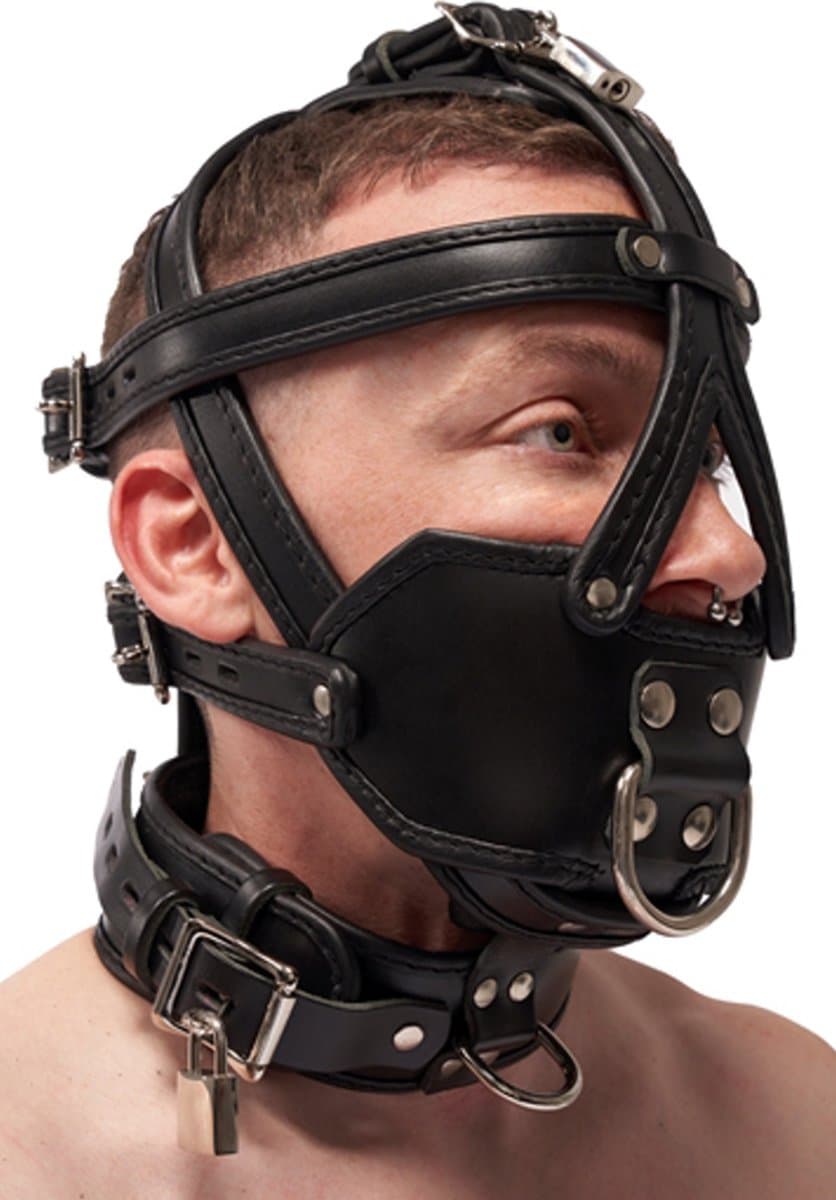 Mister b leather extreme muzzle head harness — afbeelding 1