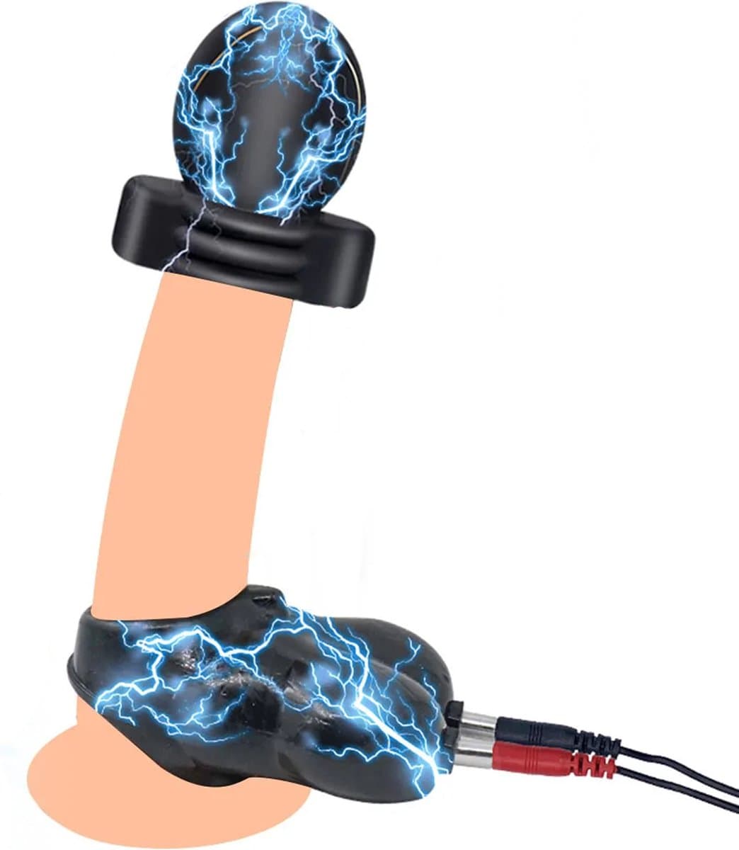 Elektrische stimulatie voor de eikel en balzak - Hevige E-stim - One size - Stroom en Schok - Scrotum - Complete set - Verschillende sterktes en standen - Draadloze afstandsbediening — afbeelding 1