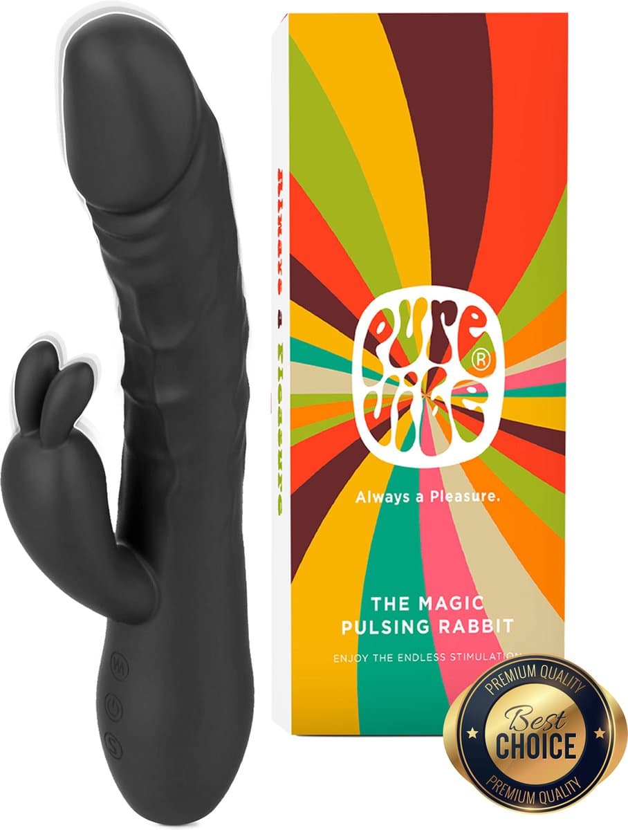 PureVibe® Magic Pulsing Rabbit – Stotende Rabbit Vibrator voor Vrouwen – Clitoris & G-Spot Stimulator – Dildo - 10 Stoot- & 10 Vibratiestanden – Sex Toys voor Koppels – Zwart — afbeelding 1