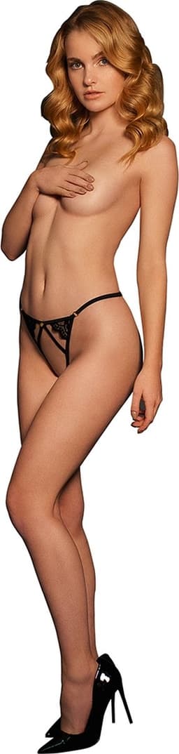 Shots - Le Désir Cloé - String met Open Kruis, Verstelbare Schuivers en Gouden Details - One Size black OS — thumbnail 1