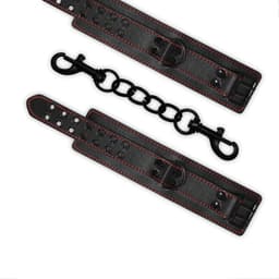 Lovetoy - Bondage Handboeien Zwart met Rood Leer Look - Kunstleer — thumbnail 2