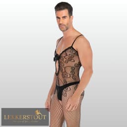 Heren Bodystocking Met Kant & Strik Design - Sexy Herenlingerie - One Size S-XL (46-52) | LS116 — thumbnail 3