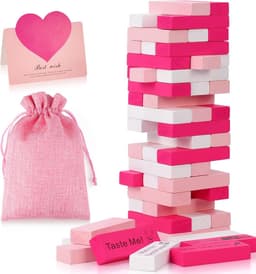 Roze Torenspel - Houtblokken Set - Date Night Spel - 6 DIY Blokken - 54 Stuks - Roze — thumbnail 1