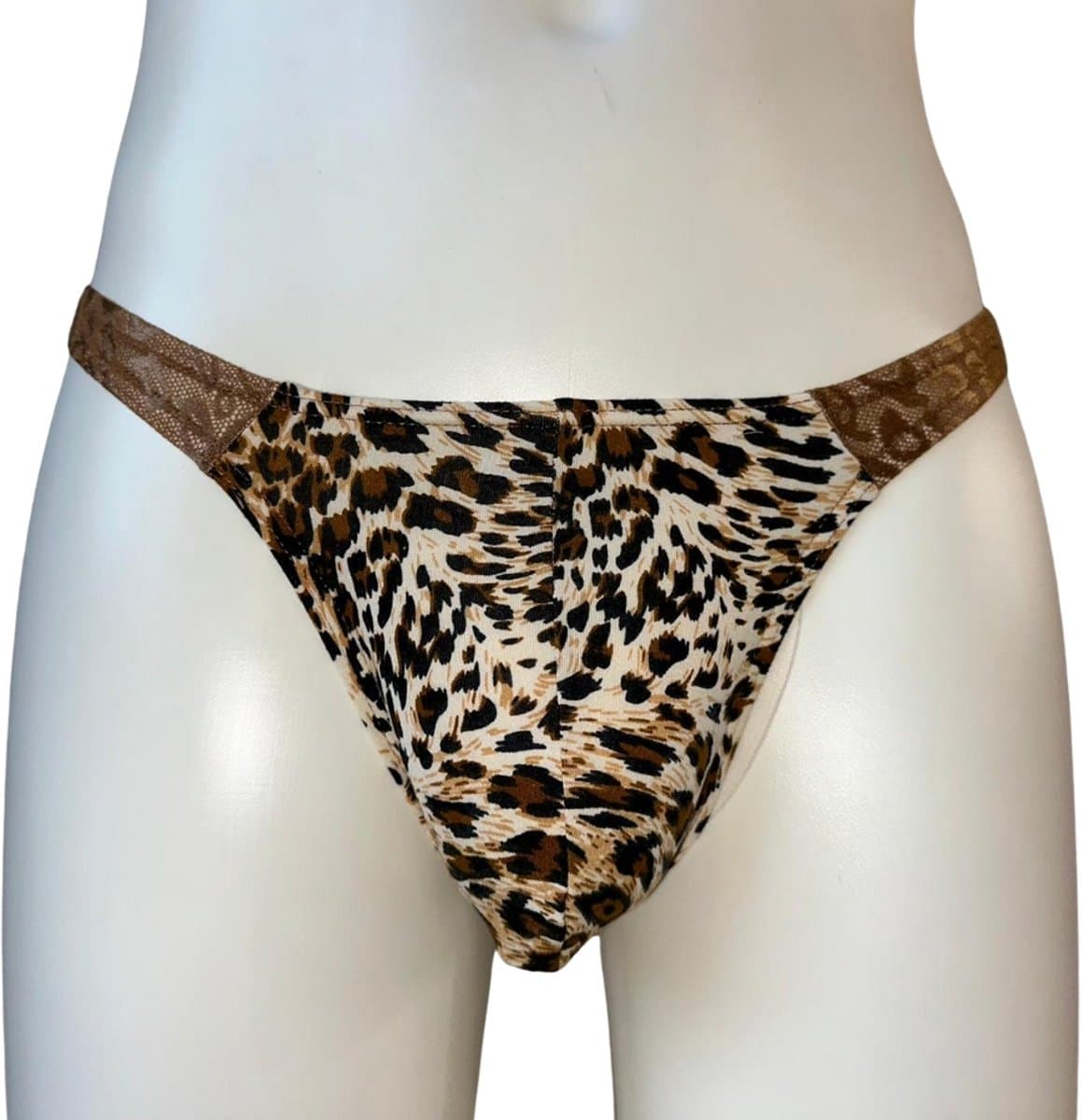 LekkerStout Heren String Luipaardprint - Bruin Kant - Sexy Herenondergoed - Maat L | ( LS261 ) — afbeelding 1