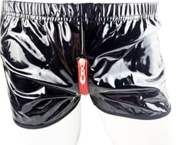 BamBella ® - Boxer short Maat S/M Datex Zwart (Latex en stof SM kleding BDSM met rits erotische heren kleding ondergoed lingerie onderbroek zwart — thumbnail 1