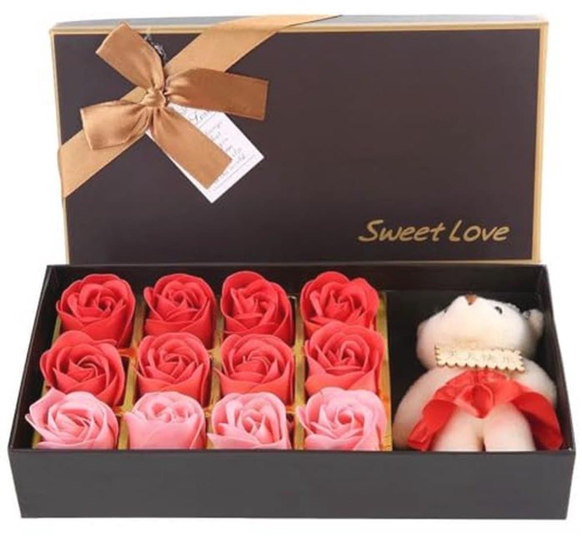 12 Rozen Zeep Bloemen Gift Set voor Vrouwen - Romantisch Valentijnsdag Cadeau met Pluche Beer — afbeelding 1