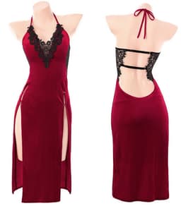 Sexy Lingerie Jurk voor Dames - Rode Nachtjurk met Kant & Open Rug - Verleidelijke jurk voor Romantische Avonden - Feestdagen — thumbnail 2