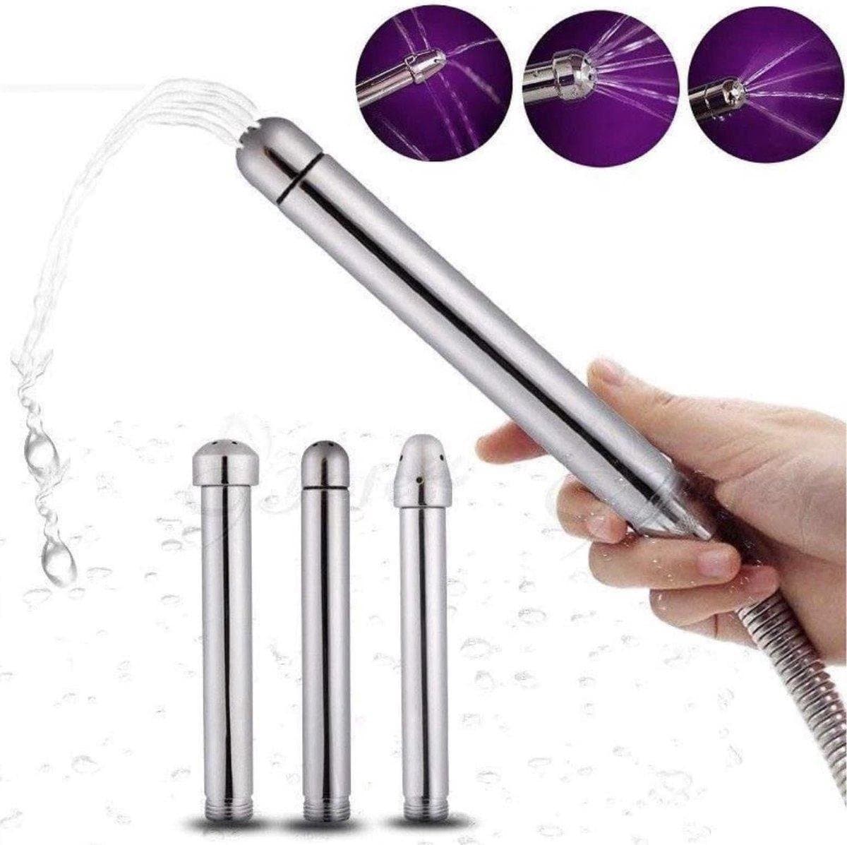 Anaal douche - Anale & Vaginale cleaner - Anaaldouche - Geschikt voor anaal en vaginaal gebruik - Te gebruiken met glijmiddel - Anaal spoelen - Douchekop - 3 Opzetstukken - Klysma - Darmreiniging - Anaal spoelen - Aluminium - Metaal — afbeelding 1