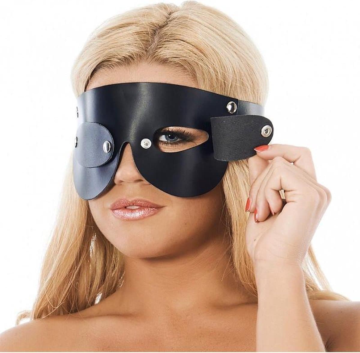 Rimba - Blinddoek Zwart Leer Met Verwijderbare Oogklepjes — afbeelding 1
