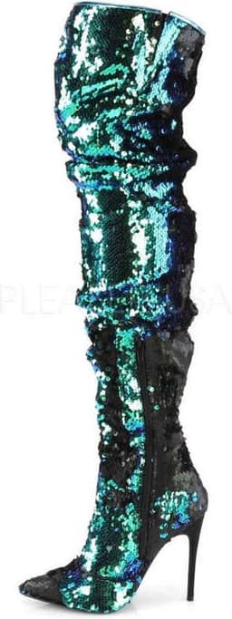 COURTLY-3011 - (EU 39 = US 9) - 5 Ruched Sequined Thigh High Boot, 1/3 Side Zip — thumbnail 3