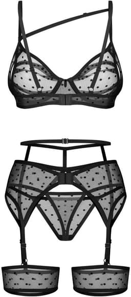Obsessive - Nuites 3 Pcs Set Lingerie set - S/M - Zwart — thumbnail 3
