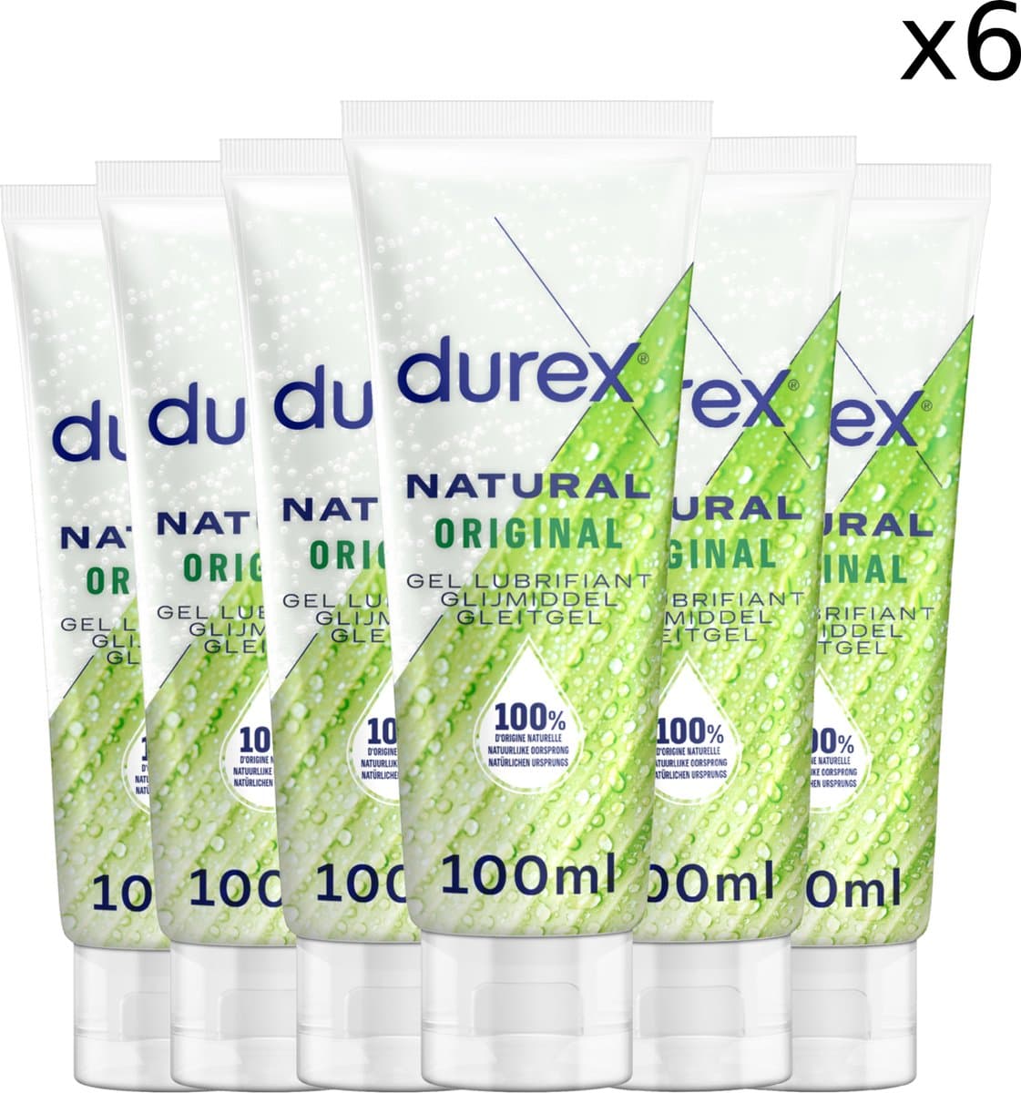 Durex Glijmiddel Natural - 100% natuurlijk - waterbasis - 6x 100 ml voordeelverpakking — afbeelding 1