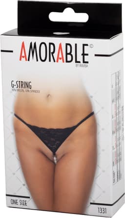 Amorable - Erotische G-string - Zwart Kant Met Parelsnoer Door Kruis - One Size — thumbnail 5