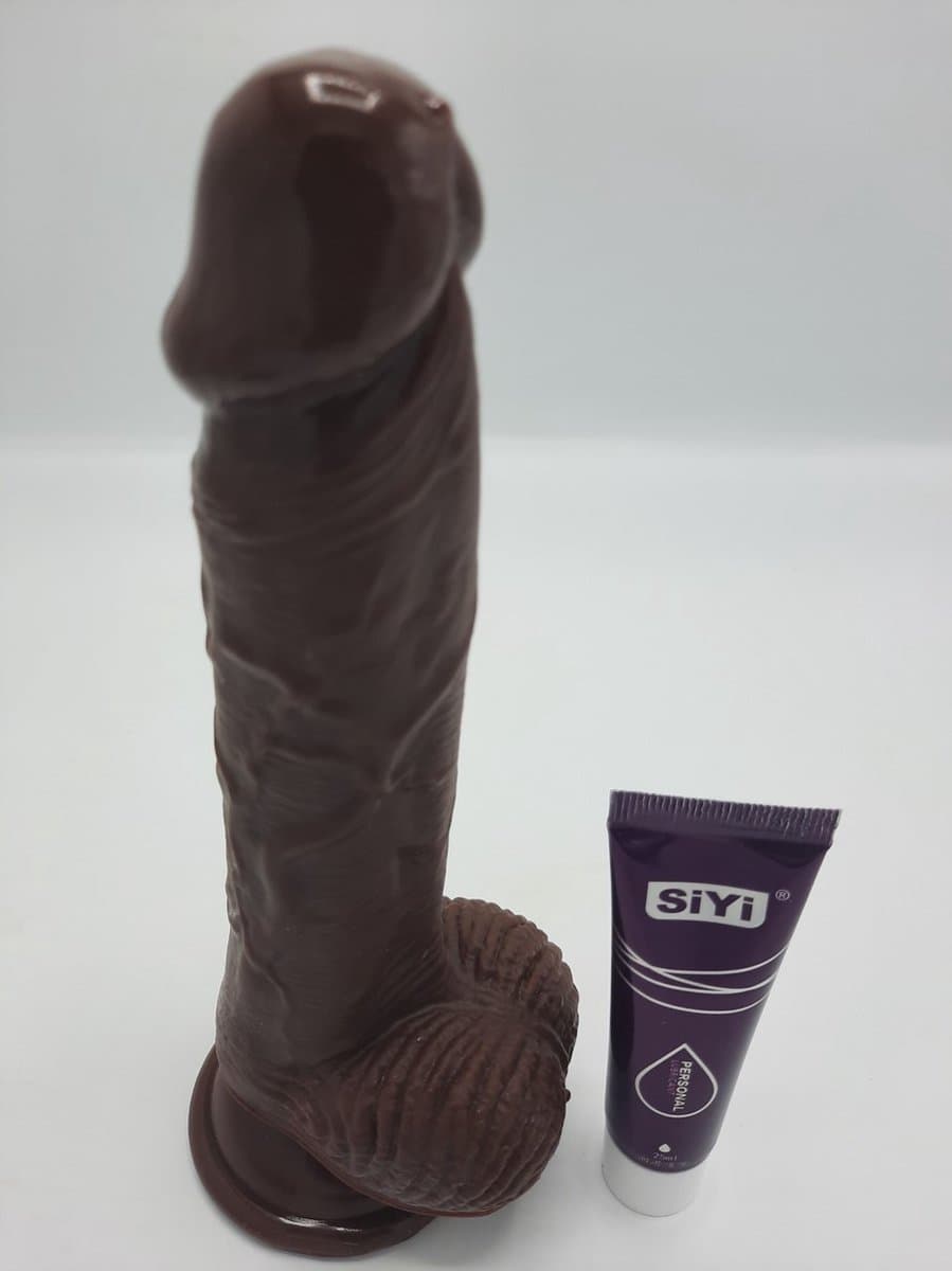 Erodit® Brown Chocolate Dildo, 20 cm, realistische penis met balzak- stevige zuignap, Dildo mannen Anaal- vaginaal, xxl Dildo met zuignap – unisex- Sekstoys- seksspeeltje voor man en vrouw. met glijmiddel — afbeelding 1