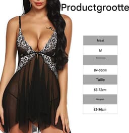 Lingerie Dames - Kant Babydoll met V-Hals - Sexy Nachtjurk voor Valentijnsdag - Comfortabele Nachthemd - Vrouwen - Zwart - M - 1 stuk — thumbnail 5