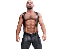 Mister B leren muscle vest met embleem - zwart/rood - medium