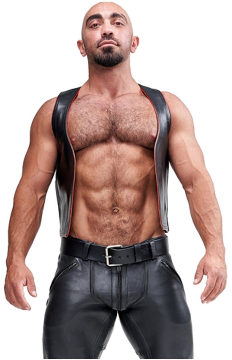 Mister B leren muscle vest met embleem - zwart/rood - medium — afbeelding 1
