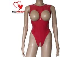Open-crotch Jumpsuit Red Cherry - Latex turnpak - Borsten en kruis - Rode Lingerie - Erotische latex catsuit - Sexy bodysuit vrouwen - Open model