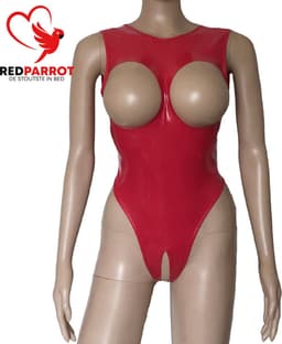 Open-crotch Jumpsuit Red Cherry - Latex turnpak - Borsten en kruis - Rode Lingerie - Erotische latex catsuit - Sexy bodysuit vrouwen - Open model — thumbnail 1