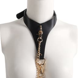 Banoch | Collar Classic | imitatie leer halsband zwart / goud | bdsm — thumbnail 1