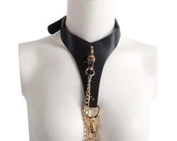 Banoch | Collar Classic | imitatie leer halsband zwart / goud | bdsm