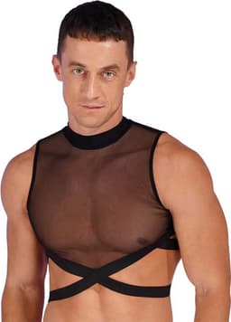 Erotisch Heren tank top - Transparant - Taille banden - Porno kleding - BDSM - Ritssluiting achterzijde — thumbnail 4