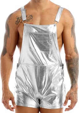 Zilveren Heren Overall – Glanzend – Sexy Festival Outfit – Verstelbaar — thumbnail 1