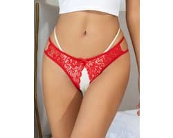 Finnacle - Krachtige Sexy String - Open Kruis - Rood - Kant Design - Erotisch met Strik - One Size - Dames Onderbroek - Lingerie Ondergoed