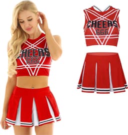 Sexy Cheerleader Kostuum - 2-delig Rood Verkleedpakje - Rokje & Korte Top Met Open Rug - Rollenspel / Cosplay - Lingerie Ondergoed voor Dames - Maat XXL / 2XL — thumbnail 1