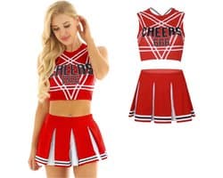 Sexy Cheerleader Kostuum - 2-delig Rood Verkleedpakje - Rokje & Korte Top Met Open Rug - Rollenspel / Cosplay - Lingerie Ondergoed voor Dames - Maat XXL / 2XL