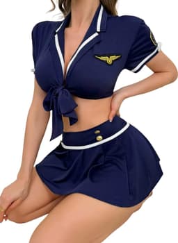 Sexy Politie Kostuum - 2-delig Blauw Verkleedpakje - Rokje & Korte Top - Rollenspel / Cosplay - Lingerie Ondergoed voor Dames - Maat M — thumbnail 2