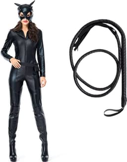 Sexy Cat Woman Kostuum - 4-delig Zwart Verkleedpakje - Masker, Jumpsuit, Zweep en Riem - Rollenspel / Cosplay - Lingerie Ondergoed voor Dames - Maat L — thumbnail 2