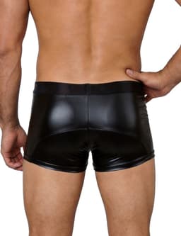 Sexy Heren Boxer Lederlook met Dubbele Rits - PU Wetlook Open Kruis Boxershort Mannen - Fetish & Clubwear - Maat M — thumbnail 2