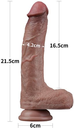 LoveToy - Dubbellaagse siliconen dildo 21,5 cm (Ø 4,2 cm) - Bruin — thumbnail 4