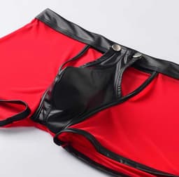 BDSM Boxershort met knoopjes voor open kruis - Heren Erotische lingerie - PU Leder - Transparant — thumbnail 3