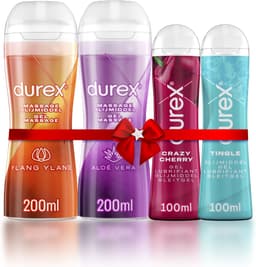 Durex - 4 Glijmiddelen - Waterbasis - 2 in 1 Aloë Vera 200ml - 2 in 1 Sensitive - Play Tingle Gel 100ml - Crazy Cherry (Kers) 100ml - Voordeelverpakking - Cadeau voor man en vrouw — thumbnail 1