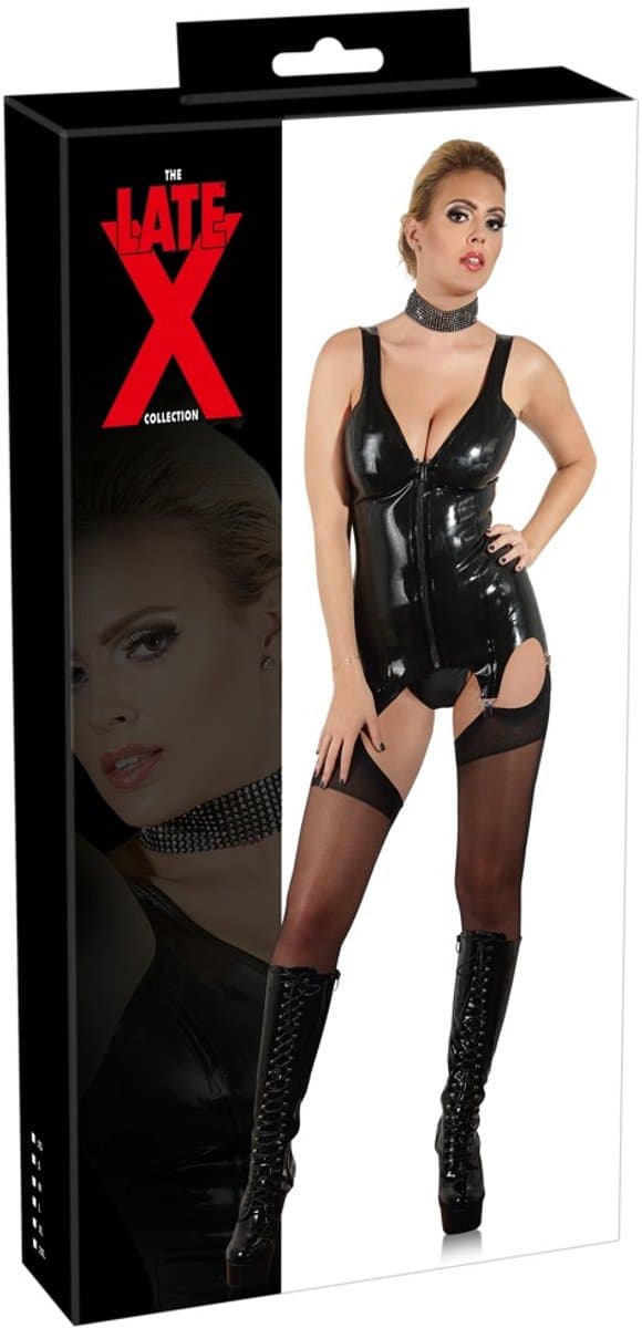 LateX – Latex Strap Shirt met Doorlopende Ritssluiting en 4 Bretels voor een Scherpe Uitstraling Maat S - Zwart — afbeelding 1