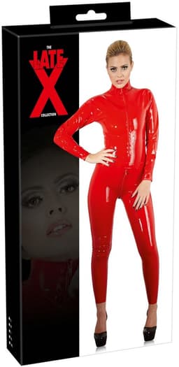 LateX – Erotische Bondage Catsuit met Rits Sluiting bij Borsten en Kruis Spanning Verzekerd Maat 2XL – Rood — thumbnail 1