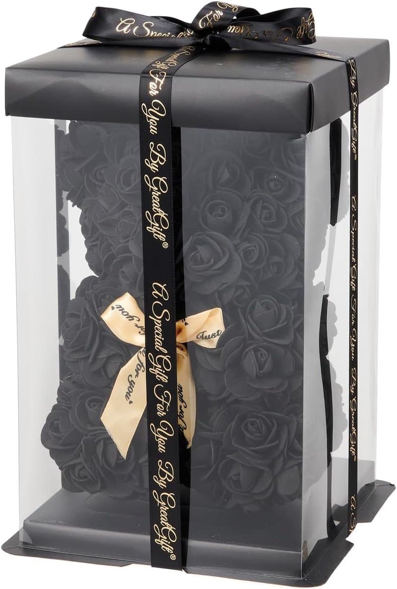 Rozen Beer - Bloemen Decoratie - Romantisch Cadeau - Handgemaakt Foam Design - 25 cm Hoog - Zwart — afbeelding 1